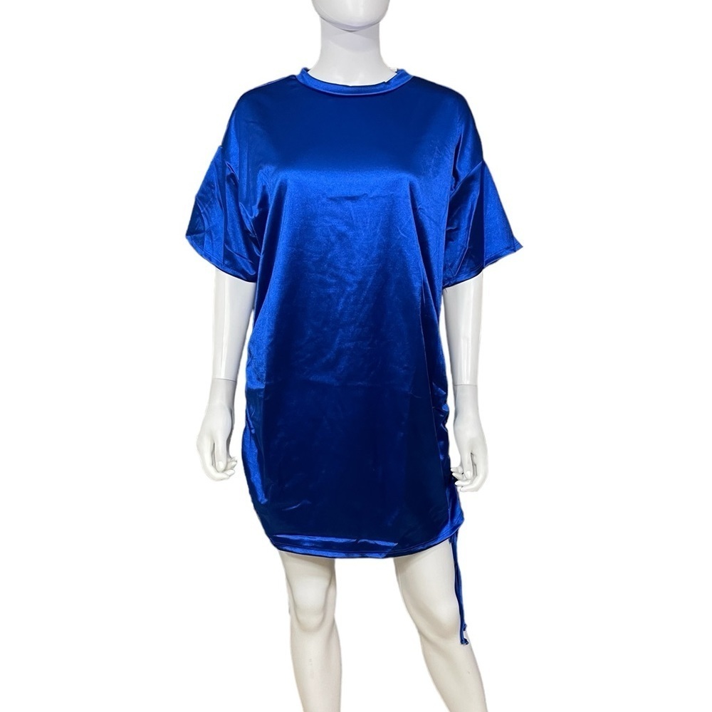 Ashley Stewart Electric Blue Satin Tee Dress - Picture 2 of 8